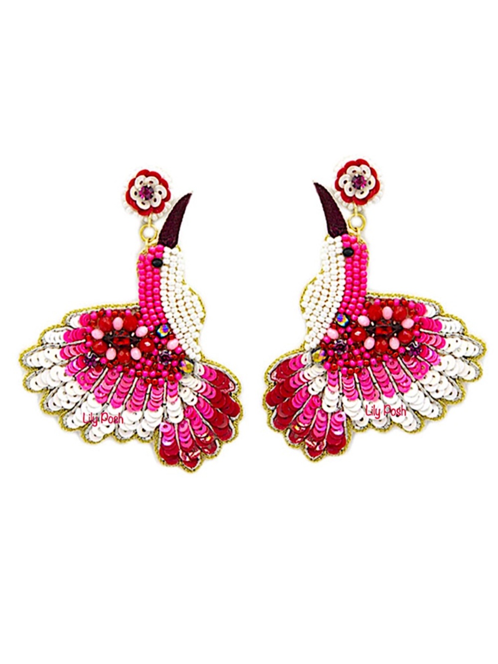 Lily Posh Beaded Hummingbird Earring, Seed Bead Bird Earring